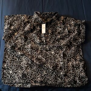 Ann Taylor Black Blouse with White Floral Design